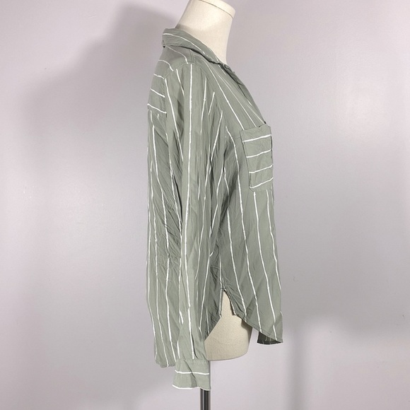 Abercrombie & Fitch Boyfriend Striped Button-Up Shirt Sage green size small - Picture 4 of 10